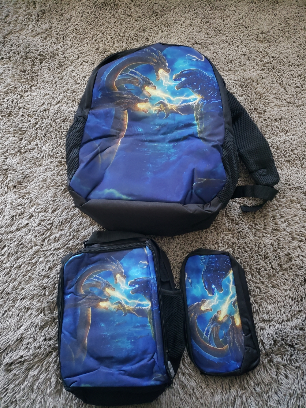 Blue Dragon Print Kids Backpack Set - 3 Piece